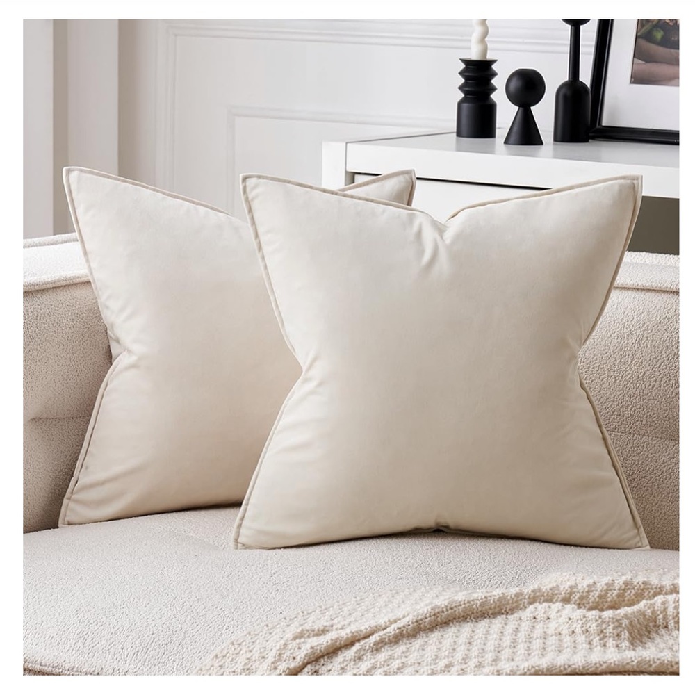 Elegant Cream Throw Pillow Covers Solid SQUARE LARGE 24x24” (2-Pack)